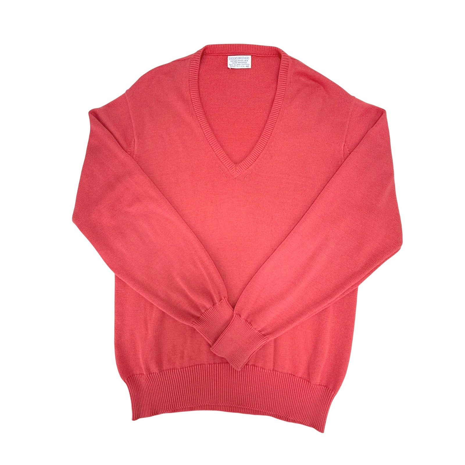 Vintage Brooks Brothers Makers Sea Island Cotton Sweater Mens 42 Pink V Neck Usa